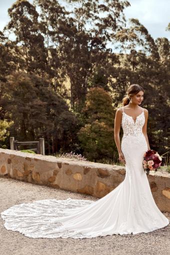 Floral Crepe Wedding Dress with Lace Train Celestina $0 default thumbnail