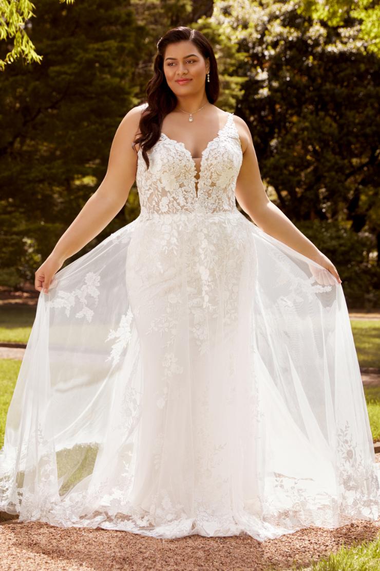 Modern Floral Wedding Gown with Overskirt