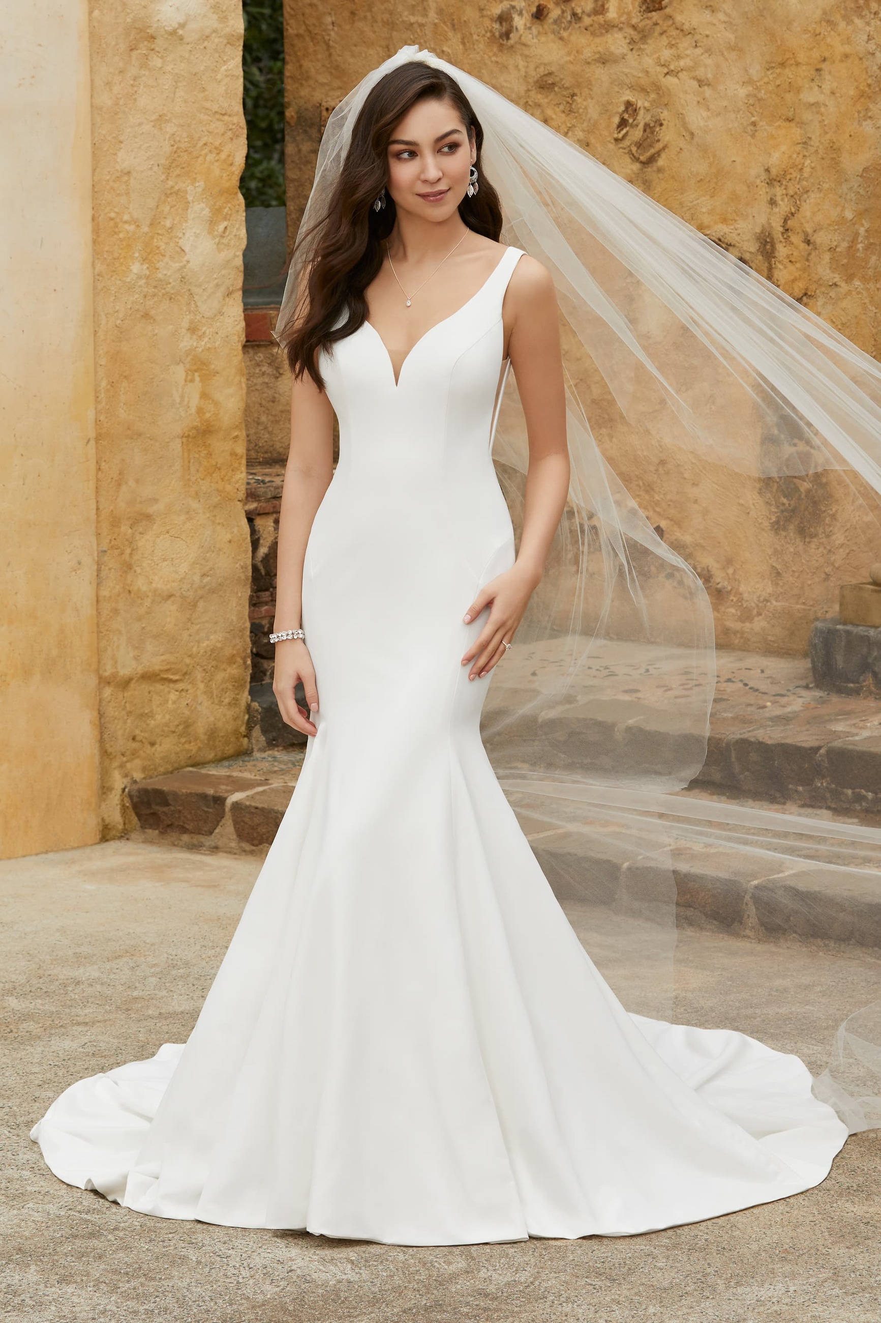 Simple Crepe Wedding Gown with V-Neckline Marlow $1 autoplay loop mute thumbnail