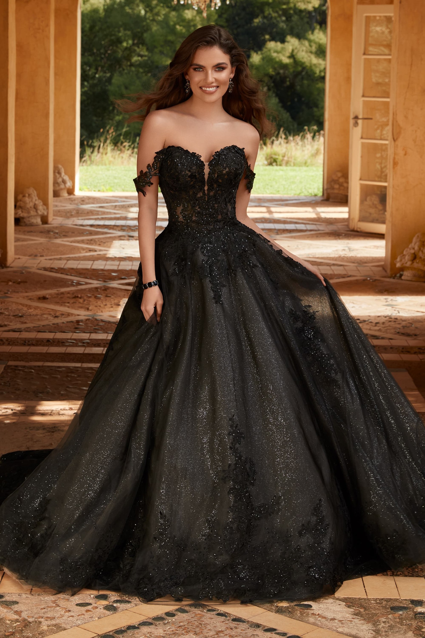 Incredible Off the Shoulder Black Wedding Dress Rebekah $1 autoplay loop mute thumbnail