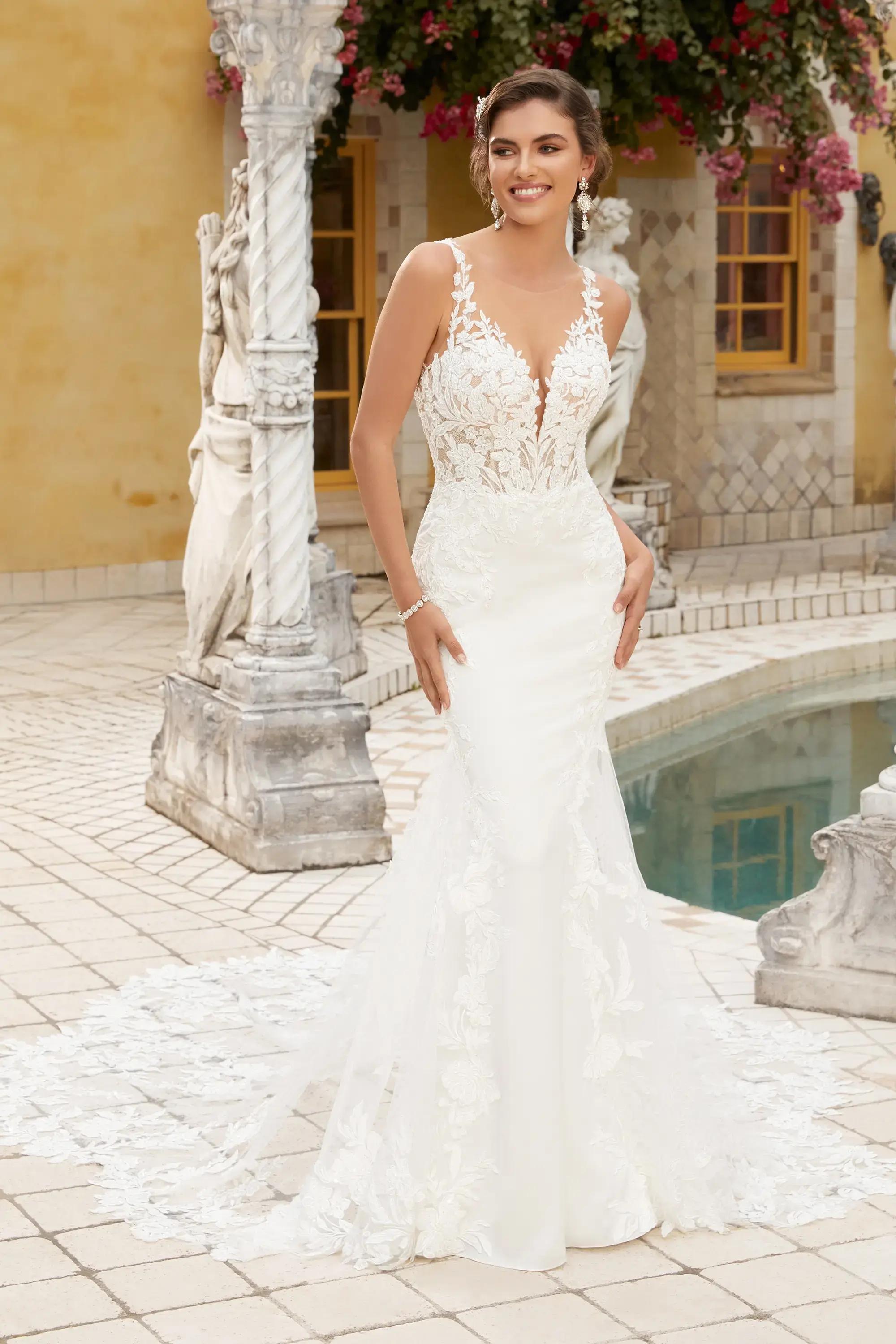 Elegant Wedding Dress with Dramatic Lace Train Rihanna $1 autoplay loop mute thumbnail