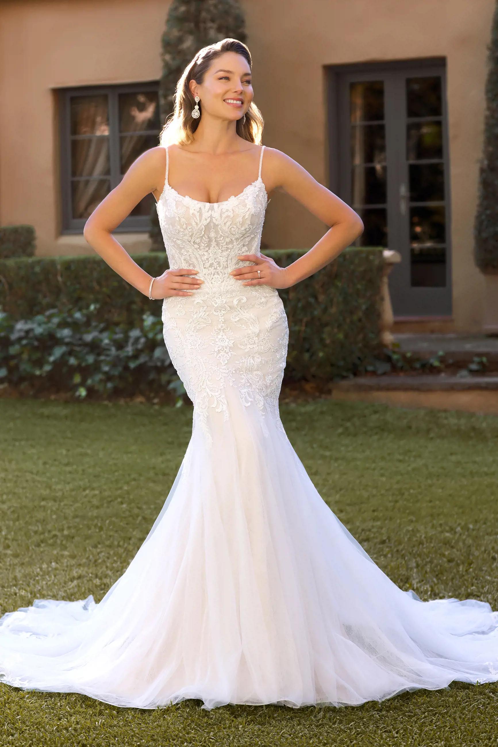 Fit and Flare Wedding Dress with Scoop Neckline Lydia $1 autoplay loop mute thumbnail