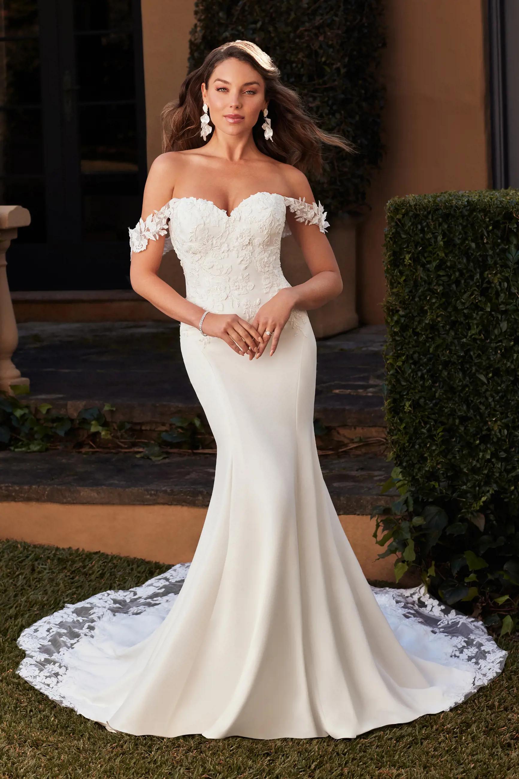 Modern Crepe Wedding Dress with Laser Cut Train Millee $1 autoplay loop mute thumbnail